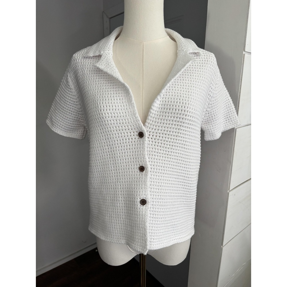Free People FP Beach Sweater Womens Small White Crochet Cardigan Knit Top Summer